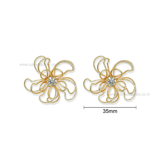 Golden Wire Flower with Stone | Size : 35mm | Qty : 10pcs | MA499