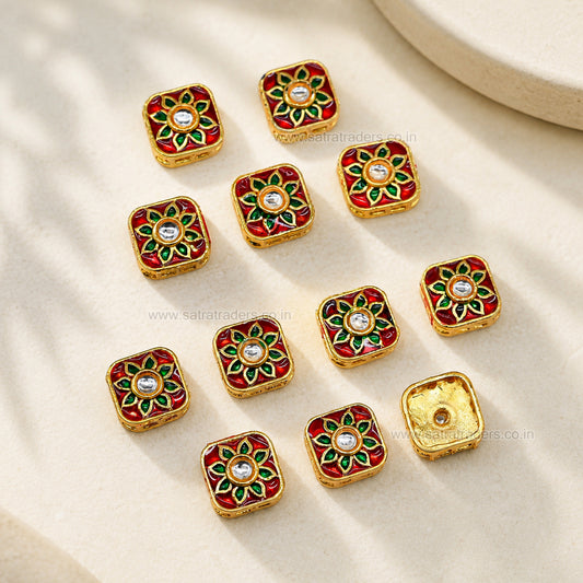 Square Meenakari Kundan Spacer Bead | Size : 14mm | Qty : 12pcs | MKB126