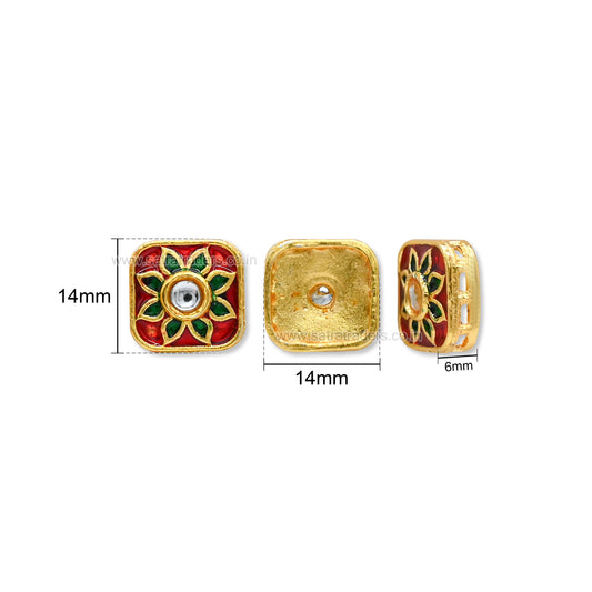 Square Meenakari Kundan Spacer Bead | Size : 14mm | Qty : 12pcs | MKB126