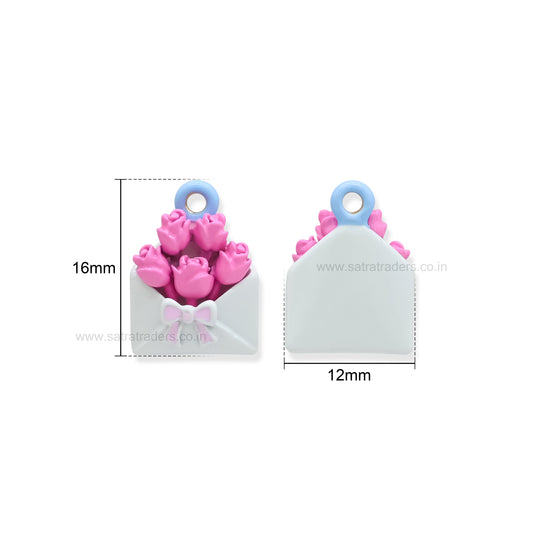 Rose Flower Envelope Charm Pendant | Size : 16mm | Qty : 1pc | CHE184