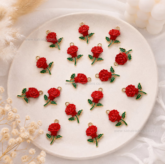Red Rose Flower Charm Pendant | Size : 19mm | Qty : 1pc | CHE180