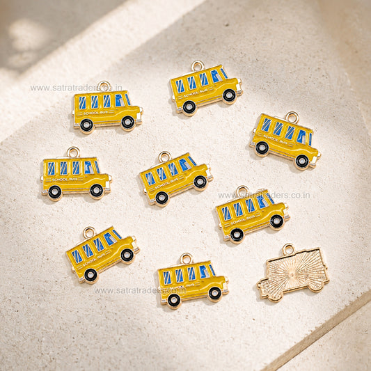 Yellow Enamel School Bus Charm Pendant | Size : 15mm| Qty : 10pcs | CHE200