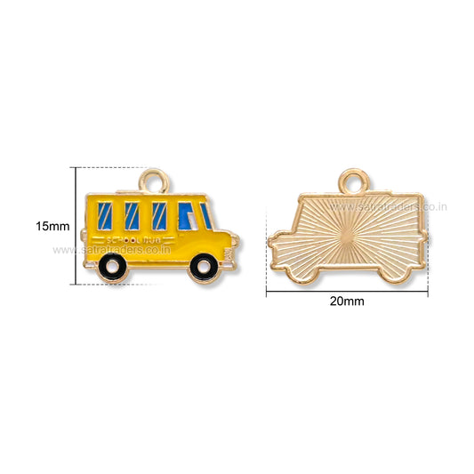 Yellow Enamel School Bus Charm Pendant | Size : 15mm| Qty : 10pcs | CHE200