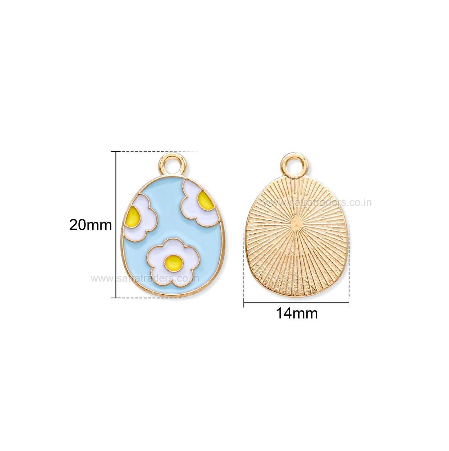 Light Blue Enamel Easter Egg Charm with White Daisies | Size : 20mm | Qty : 10pcs | CHE209