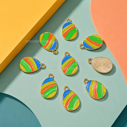 Multi-Color Striped Enamel Easter Egg Charm | Size : 22mm | Qty : 10pcs | CHE210