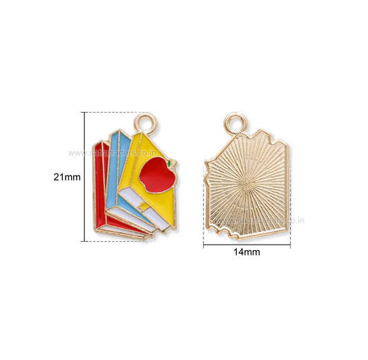 Enamel School Books & Apple Charm | Size : 21mm | Qty : 10pcs | CHE212