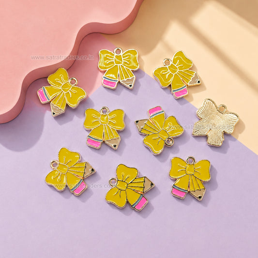 Yellow Pencil Bow Enamel Charm | Size : 18mm | Qty : 10pcs | CHE214