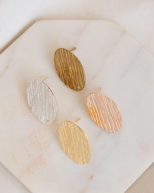 Oval Metal Base Earring Stud (Lines)| Size : 24mm | 6pcs | EF39
