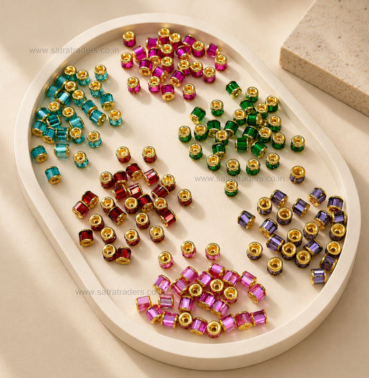 Gold-Capped Crystal Barrel Spacer Beads | Size : 5mm | Qty : 25pcs | GB83