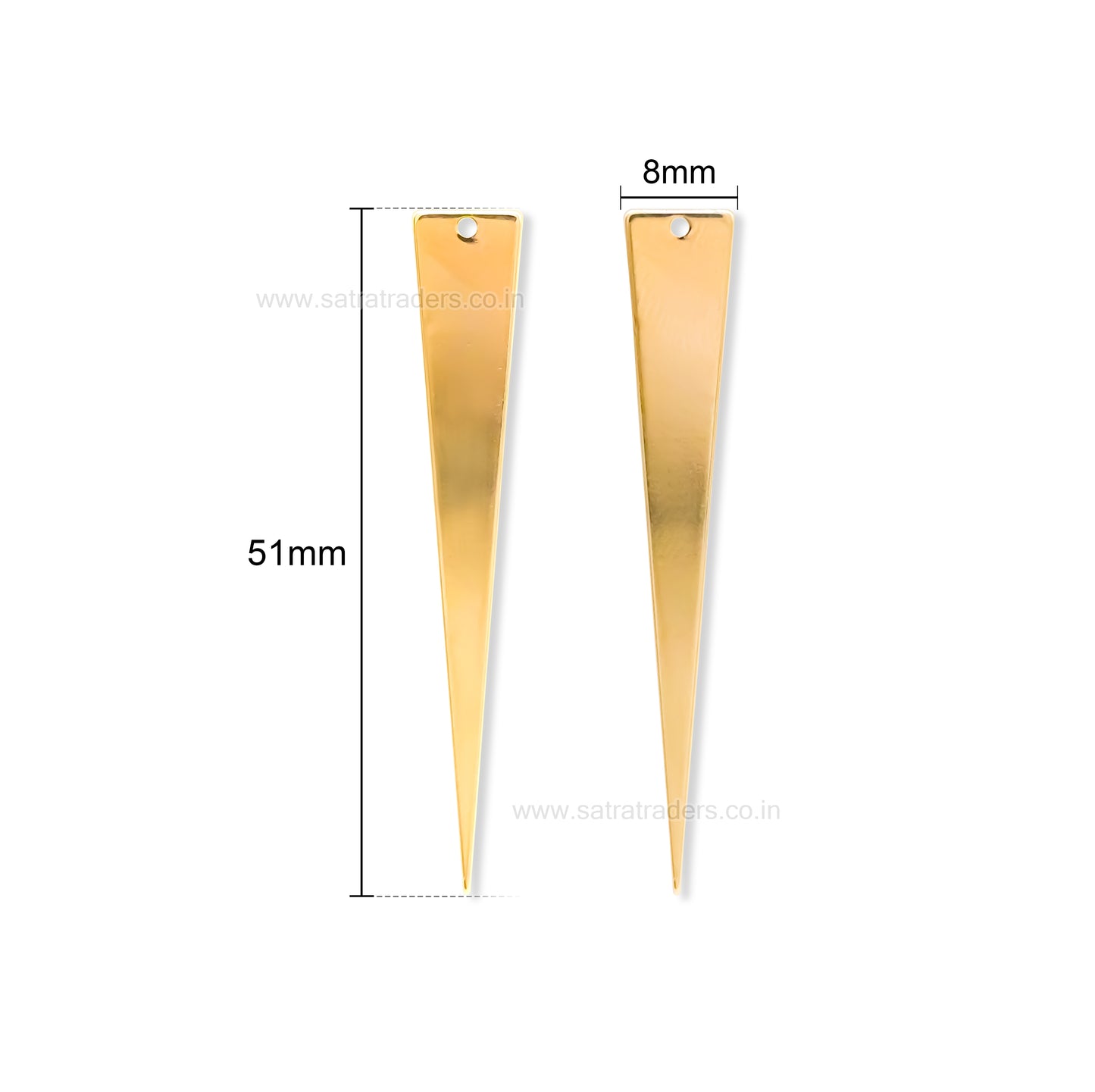 18k Gold Plated Brass Long Triangle Charm | Size : 51mm | Qty : 2pcs | BC19