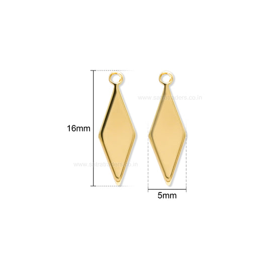 18K Gold Plated Brass Diamond Shape Charm | Size : 16mm | Qty : 2pcs | BC20
