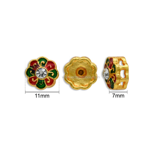 Floral Meenakari Spacer Beads with Rhinestone | Size : 11mm | Qty : 12pcs | MKB134