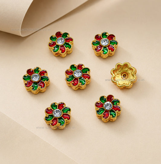 Floral Meenakari Bead with Rhinestone | Size : 12mm | Qty : 12pcs | MKB132