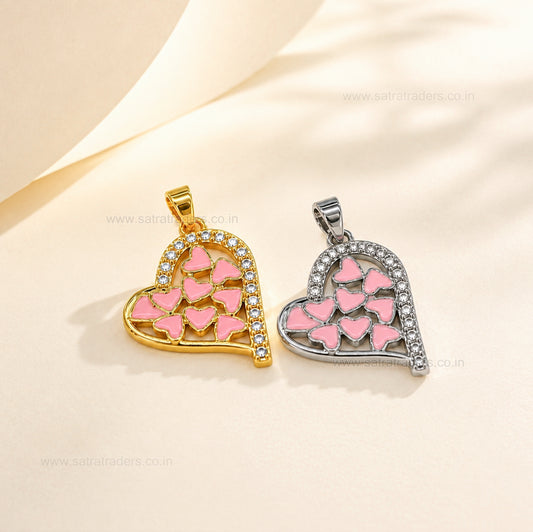 Pink Enamel Multi-Heart Anti-Tarnish Charm | Size : 25mm | Qty : 1pc | CHL175