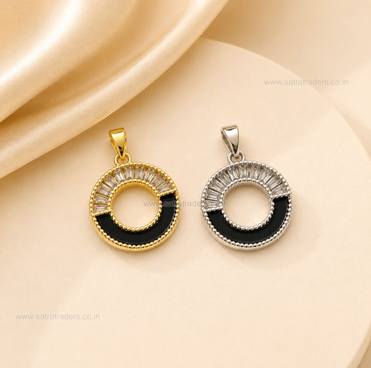 Enamel & Baguette Crystal Circle Anti-Tarnish Charm | Size : 22mm | Qty : 1pc | CHL191