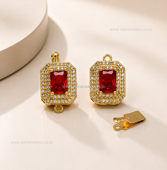 High Quality Emerald-cut red Brass Connector Charm With clip-on | Size : 22mm | Qty : 1pc | BC24