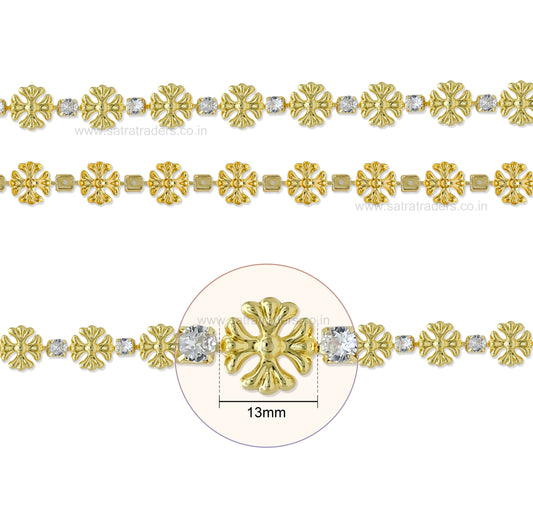 Brass Flower Rhinestone Cup Chain | Size : 1m | BC1004