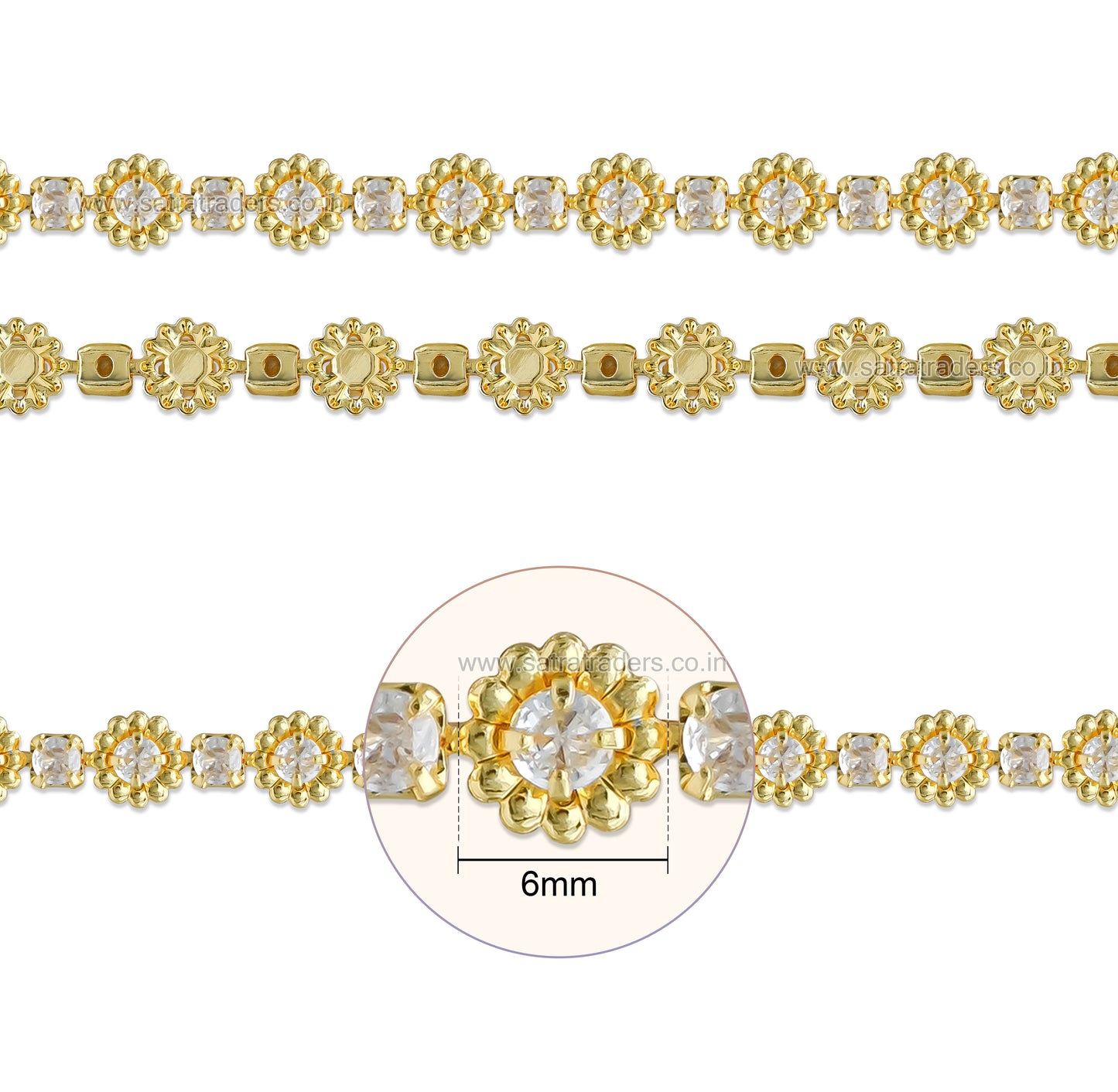 Brass Petite Sunflower Rhinestone Cup Chain | Size : 1m | BC1009
