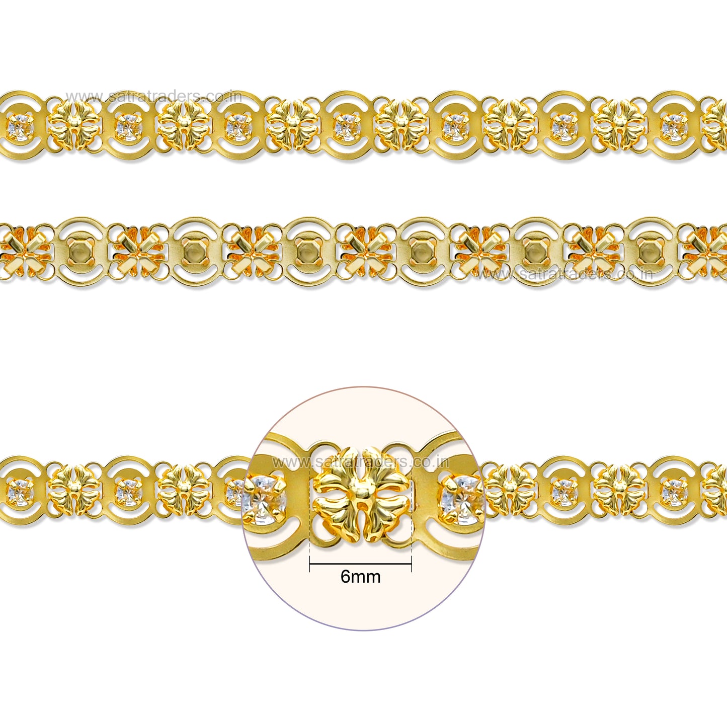 Brass Floral Oval Ring Rhinestone Cup Chain | Size : 1m | BC1011