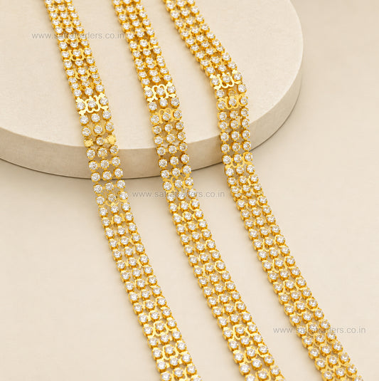 Brass Triple-Row Lattice Pattern Rhinestone Cup Chain | Size : 1m | BC1012