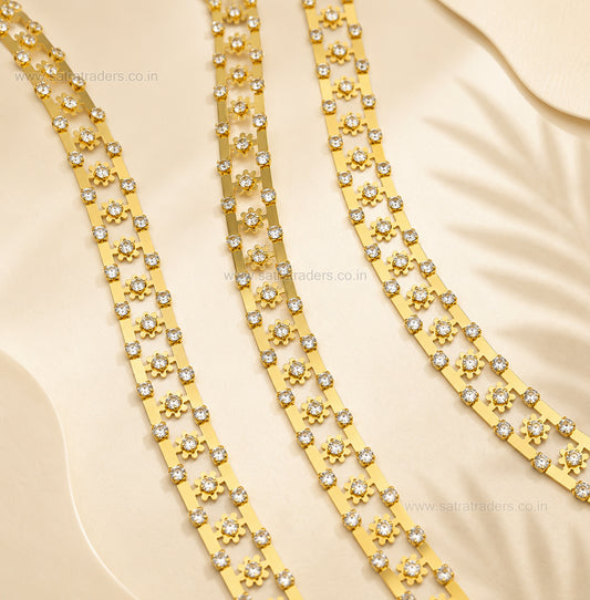 Brass Double-Row Floral Lattice Rhinestone Cup Chain | Size : 1m | BC1014