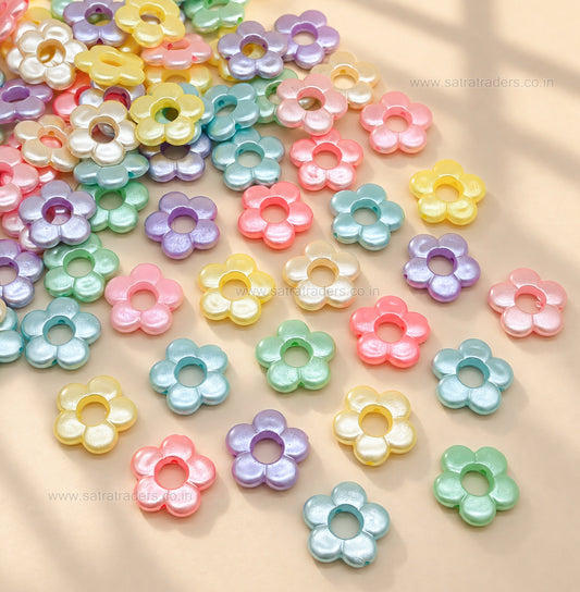 Assorted Pastel Acrylic Hollow Center Flower Beads | Size : 19mm | PB54