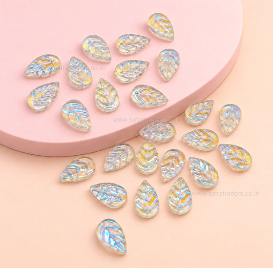 AB Rainbow Glass Teardrop Leaf Charms Beads | Size : 18mm | Qty: 25pcs | GB98