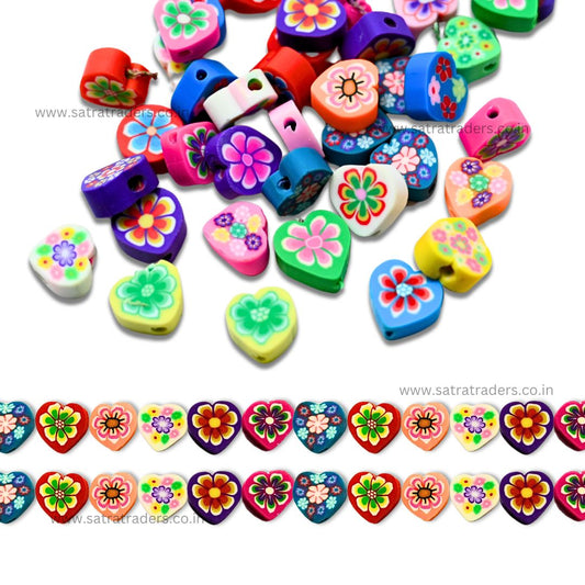 Flower Heart Polymer Clay Fimo Beads | Size : 6mm-2mm | FB04