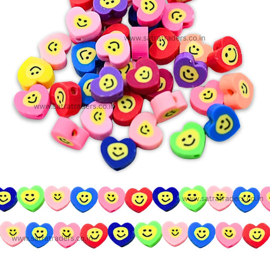 Heart Smiley Polymer Clay Fimo Beads | Size : 6mm-2mm | FB07