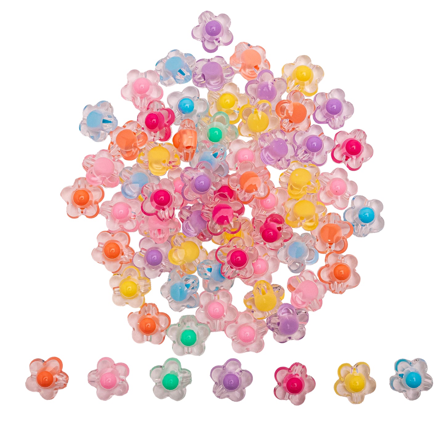 Assorted Flower Transparent Pastel Plastic Beads | Qty : 100g | PB98