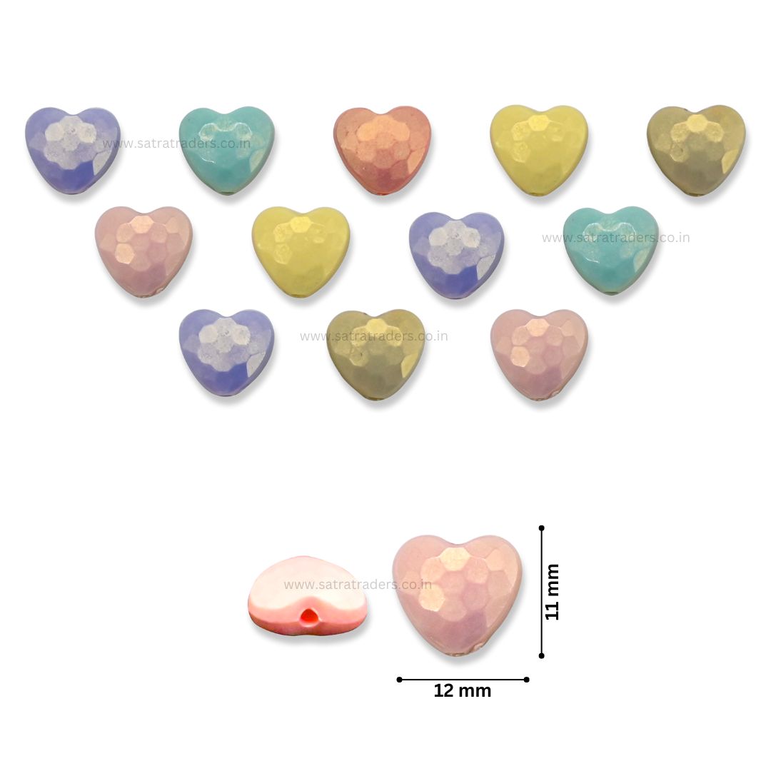 Assorted Glossy Matte Heart Plastic Beads | Size: 11mm | PB31