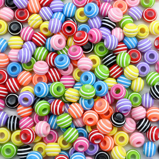 Mixed Color Striped Round Plastic Beads | PB20