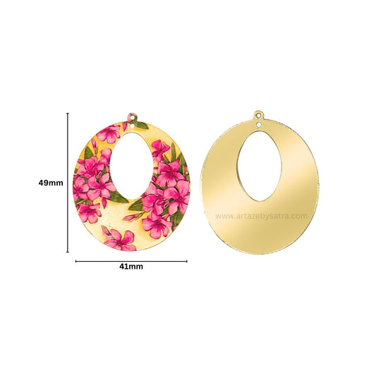 1 Loop Oval Floral Shiny Finish Metal Art | Size : 45mm | Qty : 20pcs | MF01