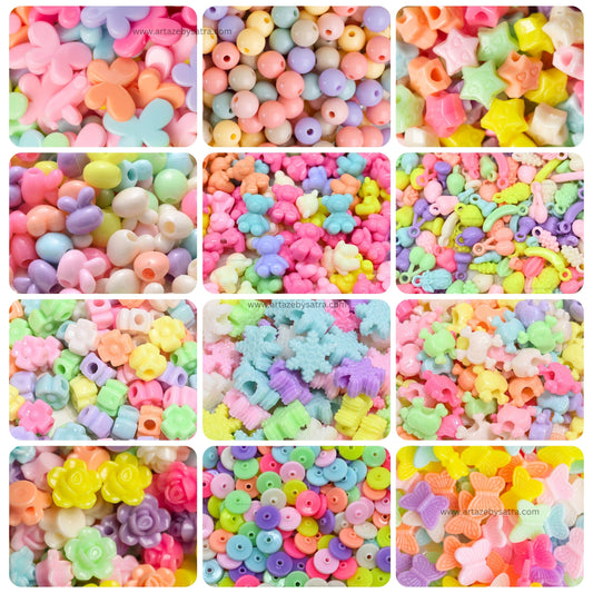 Pastel Plastic Beads Combo Pack | 12 Designs | 20grms Each-1 | BC09