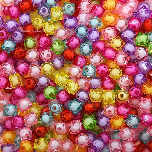 Multicolor Assorted Translucent Square Plastic Beads | PB15
