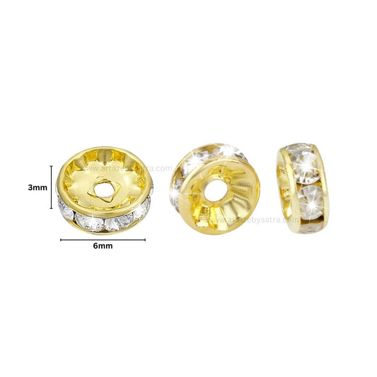 Rhinestone Round Spacer Beads | Size : 6mm | Qty : 100pcs