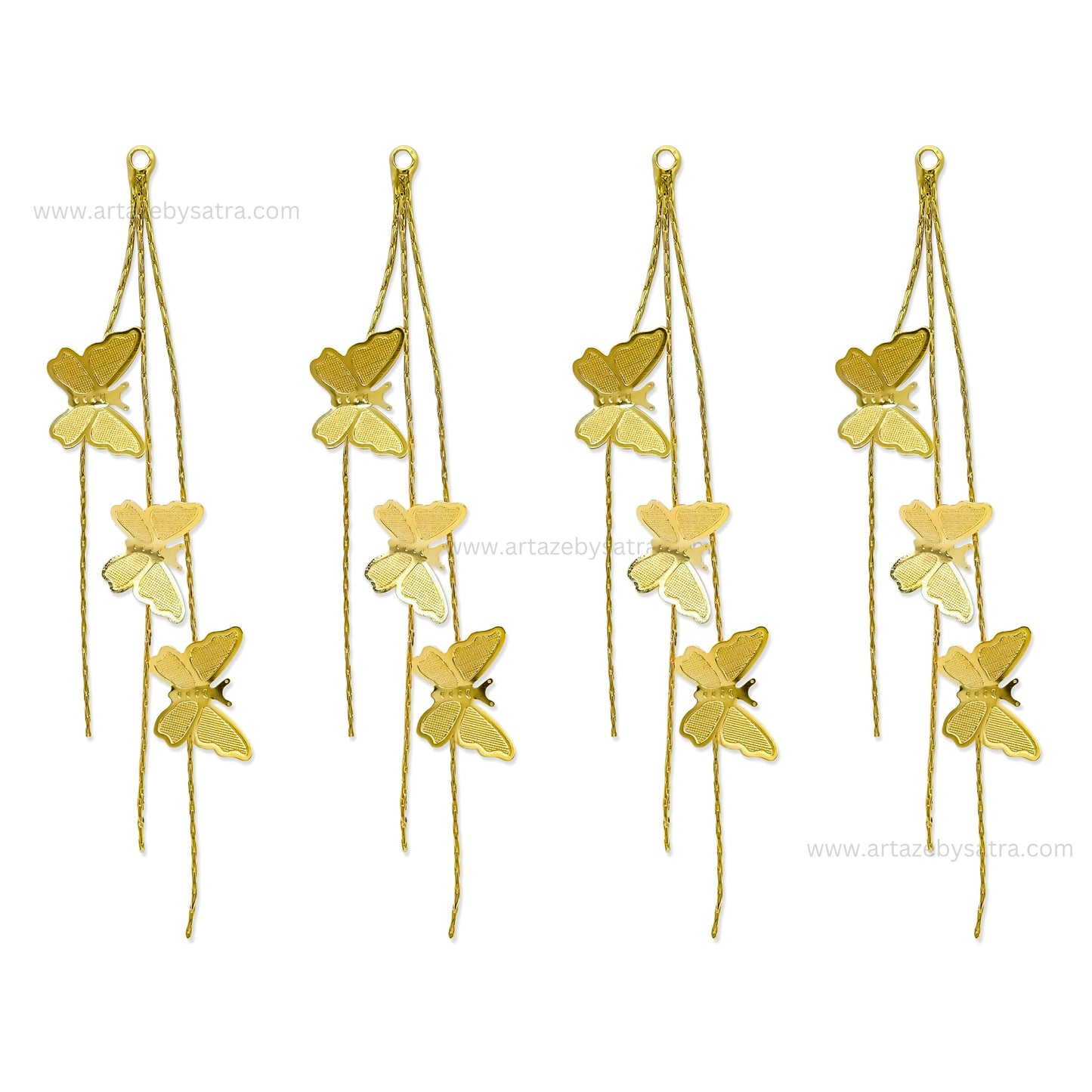 Gold Tone Butterfly Charms with Cascading Chain Tassels | Qty : 1 pair | Size : 3.2inch