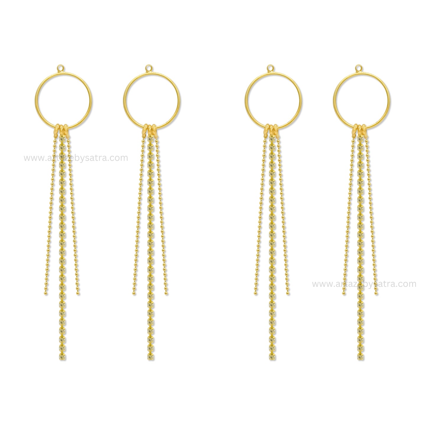 Gold Tone Hoop Earring Charms with Cascading Chain Tassels | Qty : 1 pair | Size : 4inch