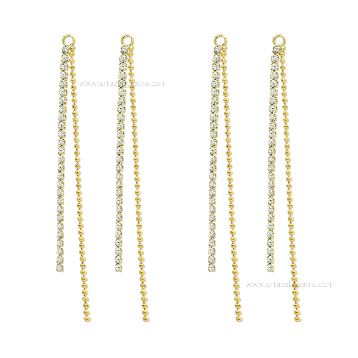 Gold Plated Crystal & Ball Chain Fringe Earring Charms | Qty : 1 pair | Size : 2.5inch