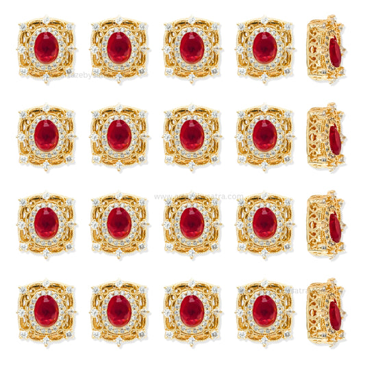 Square Red Stone with Diamond Accents | Qty : 1pc | Size : 18mm