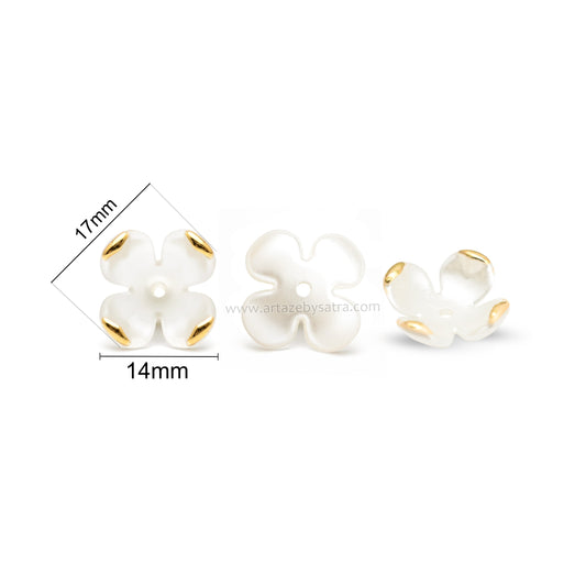 Pearl White Floral Spacer Beads with Gold Edging | Size : 17mm | PPB117