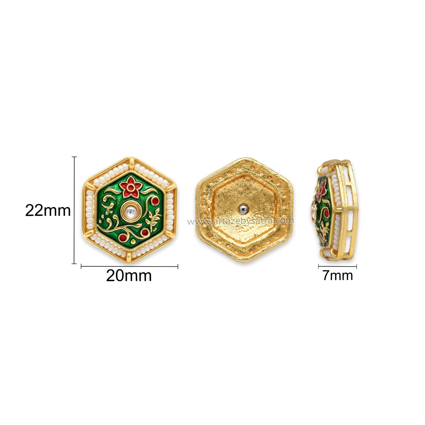 Hexagonal Meenakari Beads | Size : 22mm | Qty : 12pcs | C-1197