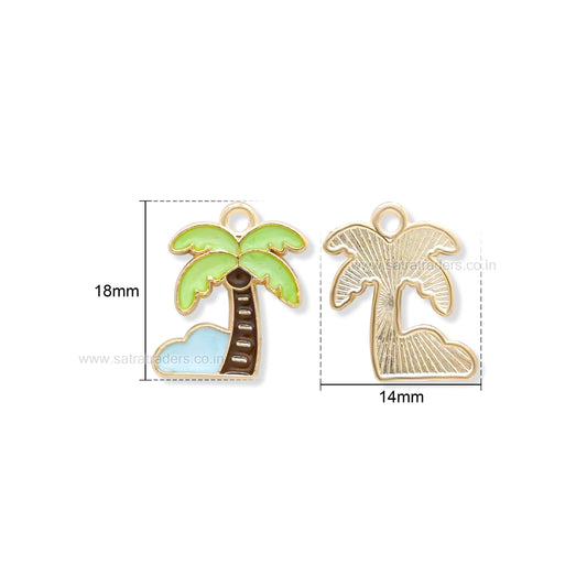 Enamel Palm Tree Pendant Charm | Size : 18mm | Qty : 10pcs | CHE213