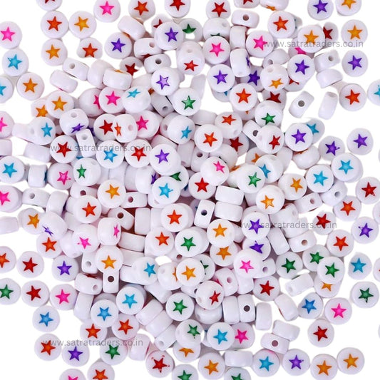 Round Beads in White with Colorful Star | Size : 6mm | PB64