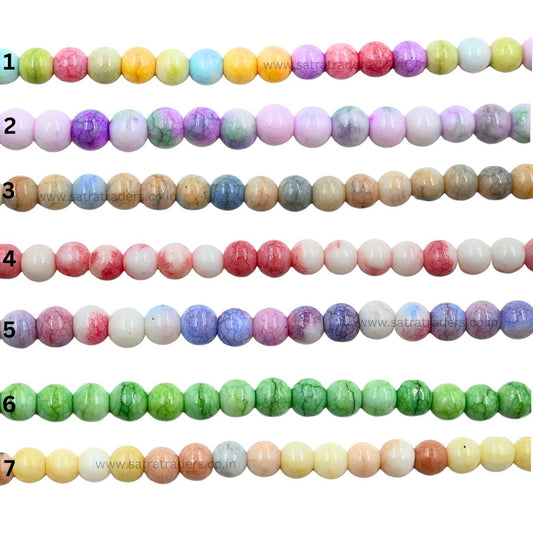 Pastel Dragon Veined Beads | Size : 8mm | Qty : 1 line-approx 80pcs | GB33