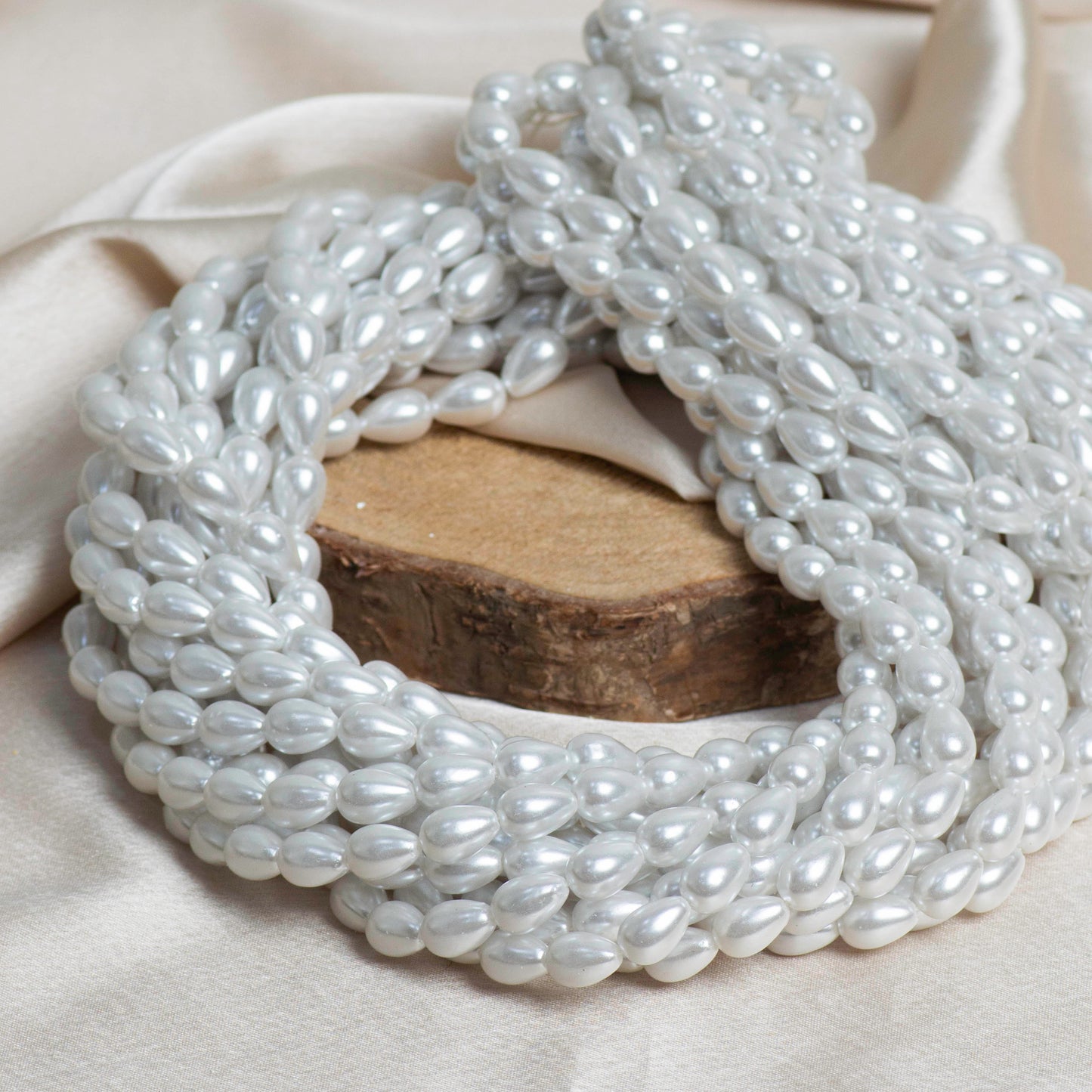 Drop Shape 2 Hole Pearl Beads | Size : H-11mm W-7mm-(10 No.) | Qty : 1 Bunch (Approx 1200pcs) | PPB15