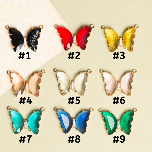 Crystal Butterfly Charms 2 Side Ring | Size : 31mm | 1pc