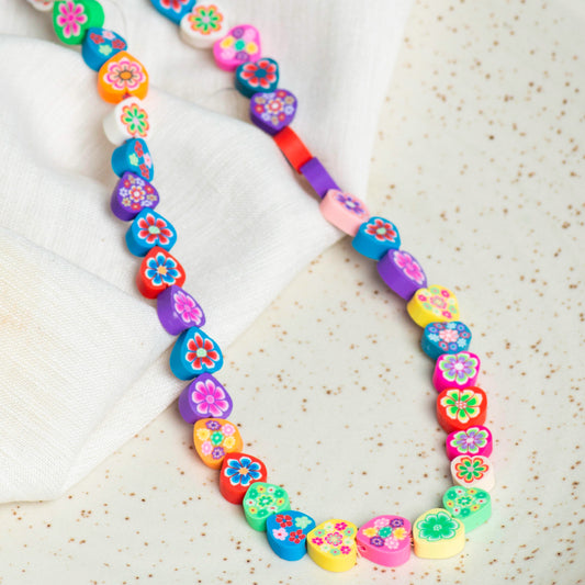 Flower Heart Polymer Clay Fimo Beads | Size : 6mm-2mm | FB04