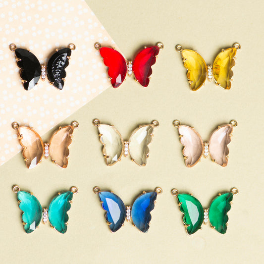 Crystal Butterfly Charms 2 Side Ring | Size : 31mm | 1pc