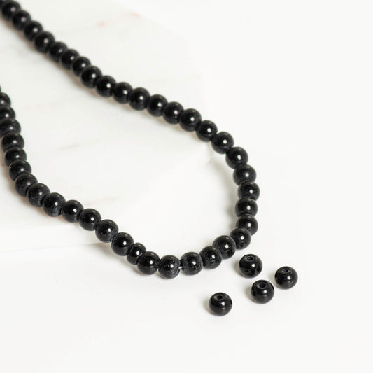Black Colour Glass Beads | Qty : 5 Line | GB02